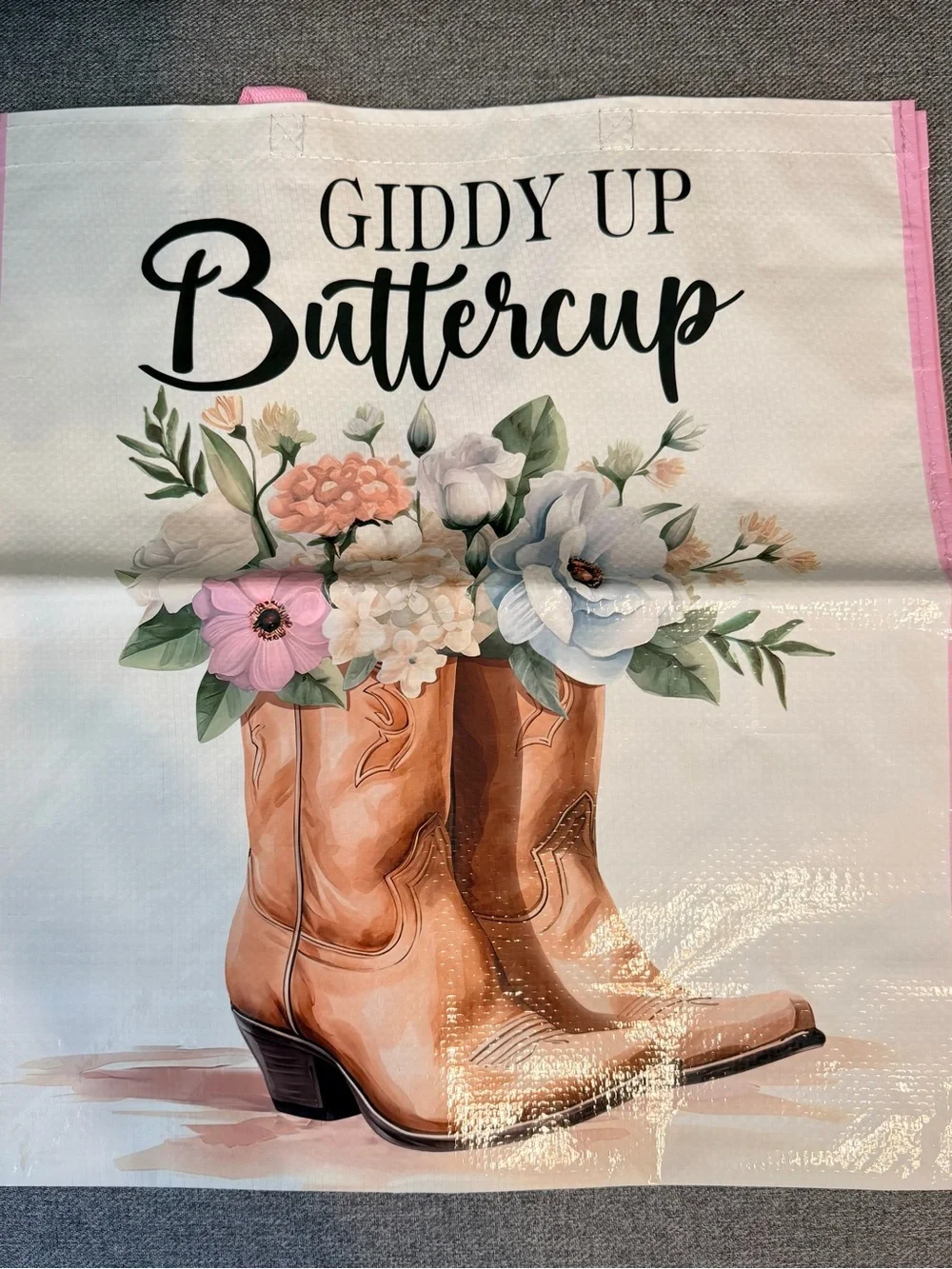 Giddy Up Buttercup Floral Cowboy Tote in Pink and Brown